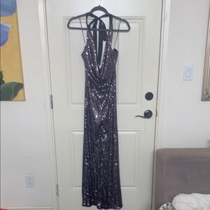 Elegant Black Sequin Halter Jumpsuit